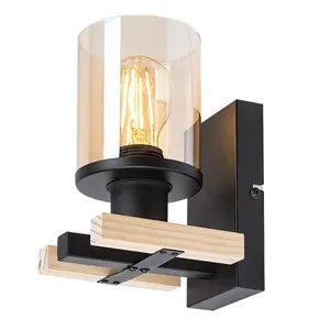 Lampada da parete per interni in metallo/legno con vetro Rabalux Niylah image-0