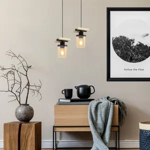 Wewnętrzna lampa sufitowa z metalu/drewna/szkła bez żarówki Rabalux Niylah image-1