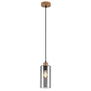 Plafoniere per interni in metallo rovere cavo tessile senza lampadina Rabalux Tanno E27 1xMAX 25W D10cm H150cm IP20 image-1