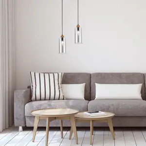 Plafoniere per interni in metallo rovere cavo tessile senza lampadina Rabalux Tanno E27 1xMAX 25W D10cm H150cm IP20 image-2