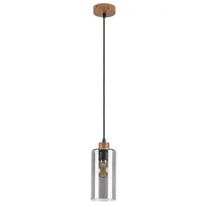 Plafoniere per interni in metallo rovere cavo tessile senza lampadina Rabalux Tanno E27 1xMAX 25W D10cm H150cm IP20 image-0