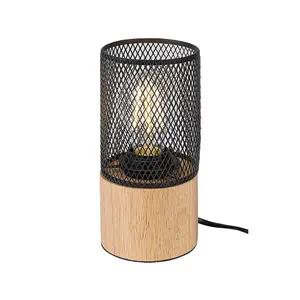 Metalowo-drewniana wewnętrzna lampa stołowa z metalem bez żarówki Rabalux Callum image-1