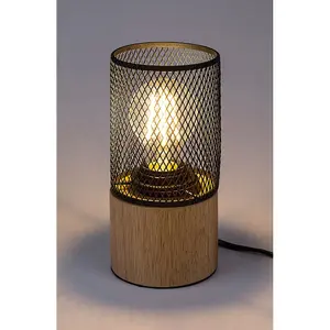 Metalowo-drewniana wewnętrzna lampa stołowa z metalem bez żarówki Rabalux Callum image-2