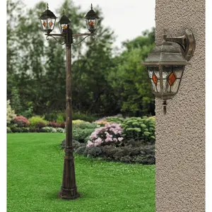 3-arm outdoor floor lamp with tiffany glass Rabalux Monaco image-1