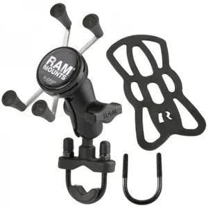 Motorcycle smartphone holder short arm u-shaped handlebar mount RAM Mounts X-Grip® image-1