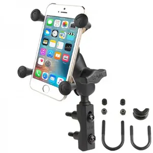 Motorcycle smartphone holder, short arm, u-shaped mounting on handlebars or brake/clutch reservoir RAM Mounts X-Grip® image-1