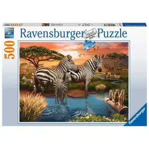500-piece puzzle - zebras at the lake Ravensburger image-1
