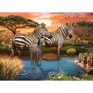 500-piece puzzle - zebras at the lake Ravensburger image-0
