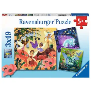3x49 pieces unicorn, dragon and fairy puzzle Ravensburger image-0