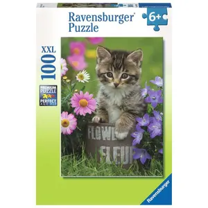 Puzzle of 100 pieces xxl - kitten among the flowers Ravensburger image-0