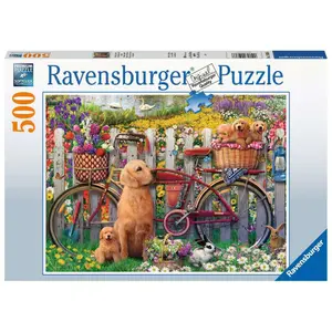 500-piece puzzle of cute dogs in the garden Ravensburger image-0