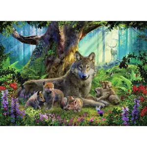 1000 pieces puzzle wolf family in the forest Ravensburger image-1