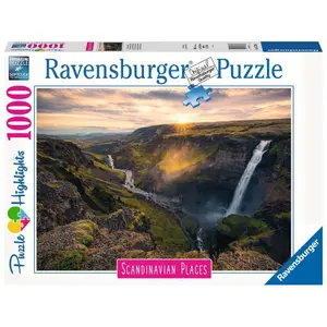 1000 pieces puzzle háifoss waterfall, islande - highlights puzzle Ravensburger image-0