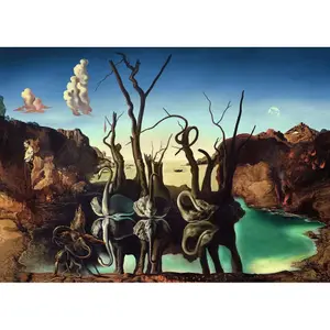 1000 pieces puzzle art collection swans reflecting in elephants / salvador dali Ravensburger image-1
