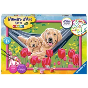 Large labradors and tulips coloring page Ravensburger image-0