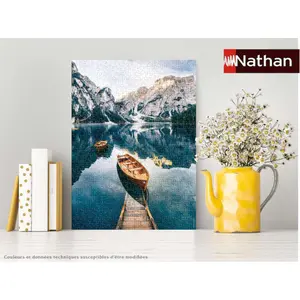 500-piece jigsaw puzzle the boats of lake braies, italy Ravensburger image-2