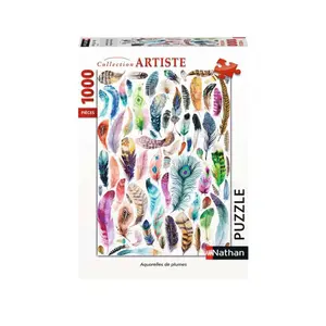 1000 pieces watercolor puzzle of feathers Ravensburger image-0