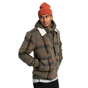 Quilted plaid aviator jacket with ribbed details Revolution image-1