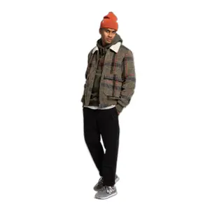 Quilted plaid aviator jacket with ribbed details Revolution image-0