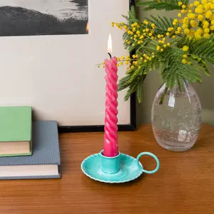 Cast metal candlestick with enamel Rex London image-1