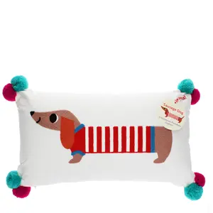 Embroidered cushion with pom poms Rex London Sausage Dog