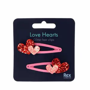 Glitzer-Haarklammern Rex London Love Hearts (x2) image-1