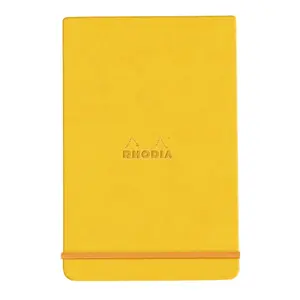 Blocco note rigido con bordi, 192 pagine a righe, microperforato, carta avorio, chiusura elastica Rhodia image-0