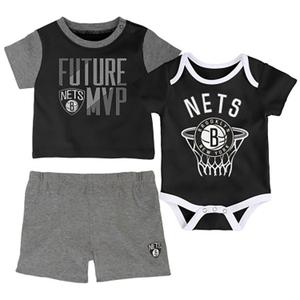 Brooklyn Nets baby cotton t-shirt, shorts and bodysuit set Putting Up Number