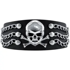 Pulseira de couro com caveira, corrente e rebites Rock à Gogo image-0