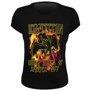 Women's T-shirt Rock à Gogo Led Zeppelin Black Flames image-0