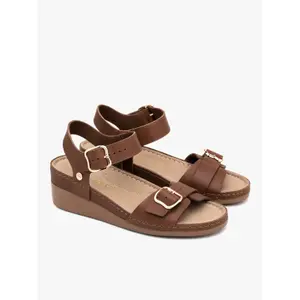 Womens leather wedge sandals Ryłko image-2