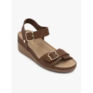 Womens leather wedge sandals Ryłko image-1