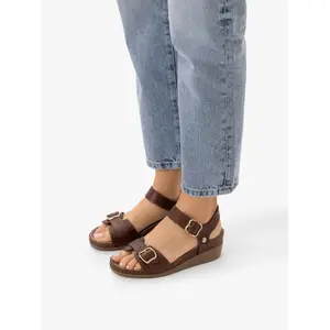 Womens leather wedge sandals Ryłko image-3
