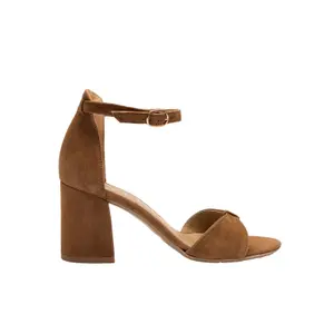 Suede Leather Decorative Strap Toe Heel Sandals Women Ryłko Tara