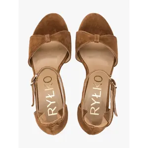 Suede Leather Decorative Strap Toe Heel Sandals Women Ryłko Tara image-4