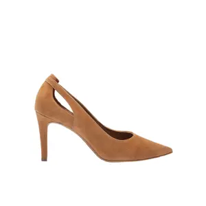 Rust suede pumps with cut-out and 8.5 cm heel for women Ryłko Phoebe image-0
