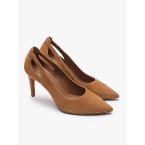 Rust suede pumps with cut-out and 8.5 cm heel for women Ryłko Phoebe image-1