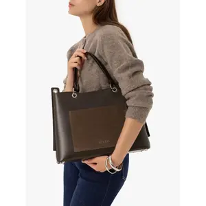 Large Women's Genuine Leather and Suede Handbag Ryłko image-1