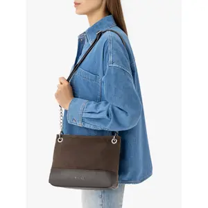Klassische Handtasche aus glattem Leder und Wildleder Damen Ryłko image-2