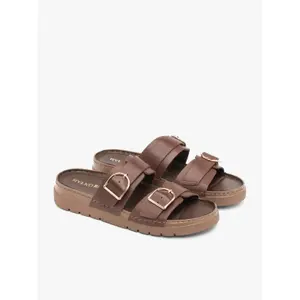 Metallic Gold Accent Leather Sandals Women Ryłko image-1