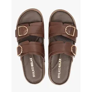 Metallic Gold Accent Leather Sandals Women Ryłko image-3