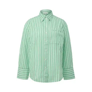 Striped Relaxed Fit Cotton Poplin Blouse with Shirt Collar Women s.Oliver image-0