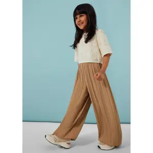 Elastic Waist Regular Fit High Rise Wide Leg Pleated Trousers Girl s.Oliver image-5