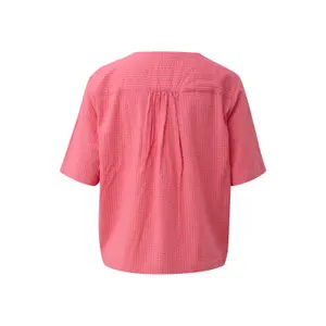 Blusa fluida em viscose misturada com franzidos e estampado integral gola redonda corte amplo mulher s.Oliver image-1