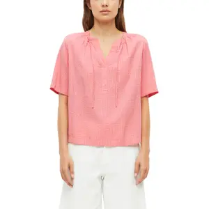 Blusa fluida em viscose misturada com franzidos e estampado integral gola redonda corte amplo mulher s.Oliver image-2