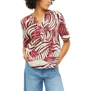 Blusa fluida em viscose misturada com franzidos e estampado integral gola redonda corte amplo mulher s.Oliver image-6