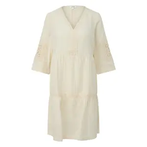 Kurzes Kleid aus Baumwollmischung mit V-Ausschnitt und Raffung Damen s.Oliver image-0