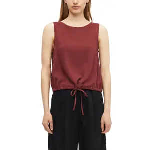 Sleeveless Viscose Blend Blouse with All-Over Print and Drawstring Round Neck Straight Cut Garnet Women s.Oliver image-2