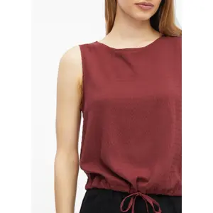 Sleeveless Viscose Blend Blouse with All-Over Print and Drawstring Round Neck Straight Cut Garnet Women s.Oliver image-3