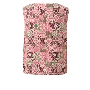 Sleeveless Viscose Blend Blouse with All-Over Print and Drawstring Round Neck Straight Cut Garnet Women s.Oliver image-1